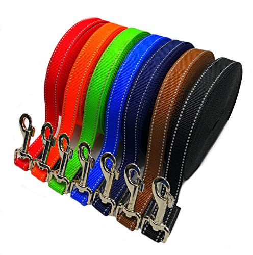 Schleppleine für Hunde Hundeleine Fährtenleine reflektierend Übungsleine (1m - 30m) 7 Farben 20mm / 25 mm breit für mittlere und große Hunde (5m, Braun 20 mm mit Reflektoren) von elropet