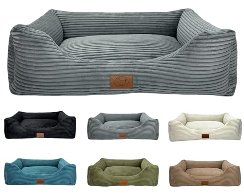 elropet Hundebett orthopädisch aus Kuschel Cord XS/S/M/L/XL kleine Hunde große Hunde Hundekorb (Mausgrau, S (75x55x20cm)) von elropet