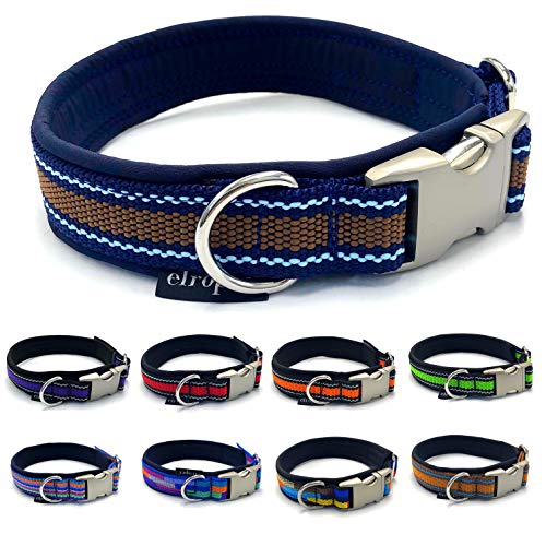 elropet Hundehalsband Softshell unterlegt verstellbar für mittlere & große Hunde (M 41cm - 48cm, Florida Block m. dunkelblauem Softshell) von elropet