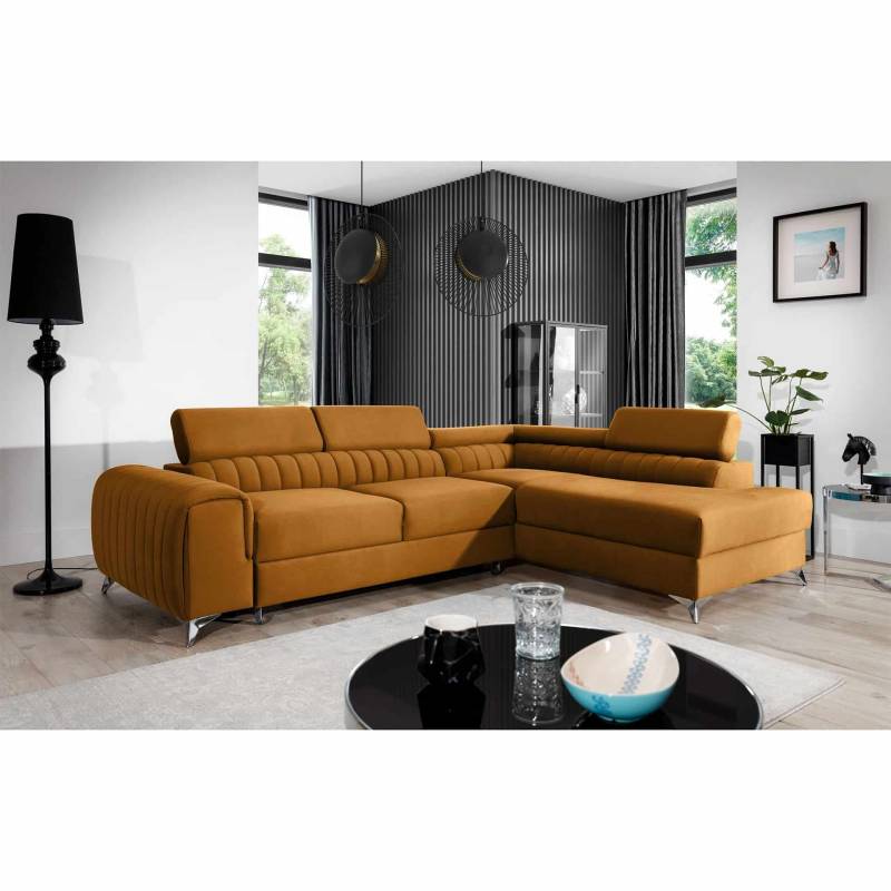 Ecksofa Laurence mit Schlaffunktion und Bettkasten - Monolith-Stoff von eltap