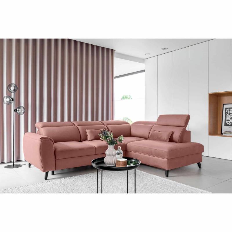 Ecksofa Noble mit Schlaffunktion, Bettkasten und Nube-Bezug von eltap