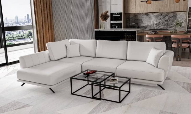 Lagos Ecksofa mit Schlaffunktion und Stauraum – Softies Stoff, 276x191 cm von eltap