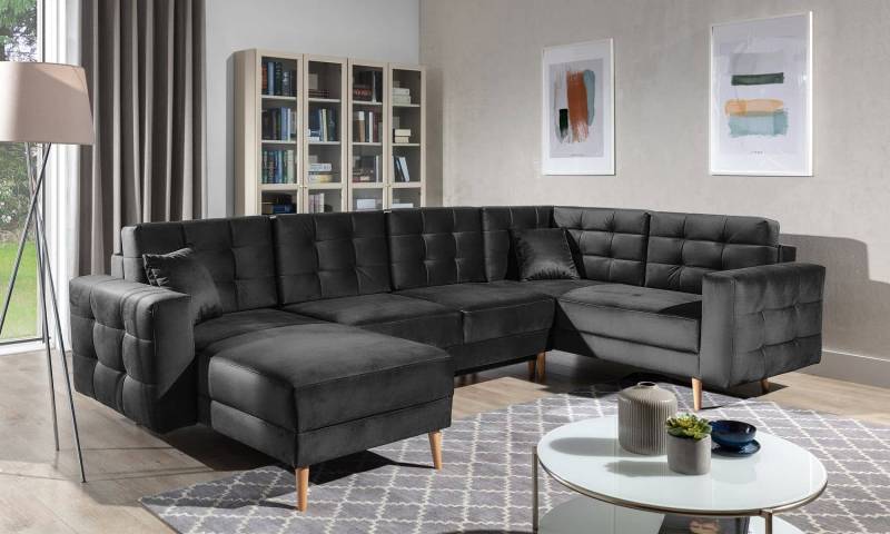 Wohnlandschaft Asgard U Dunkelgrau – Sofa mit Schlaffunktion von eltap