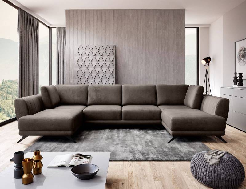 Wohnlandschaft Larco U-Form mit Schlaffunktion & Stauraum - Nube-Stoff von eltap