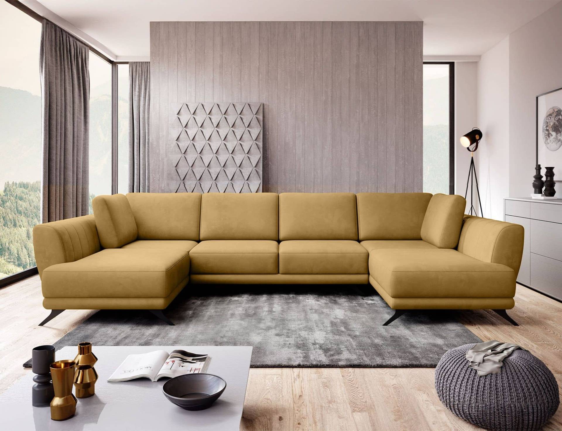 Wohnlandschaft Larco U-Form mit Schlaffunktion & Stauraum - Nube-Stoff von eltap