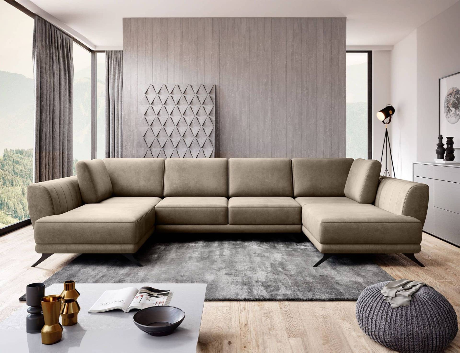 Wohnlandschaft Larco U-Form mit Schlaffunktion & Stauraum - Nube-Stoff von eltap