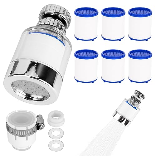 2PCS Wasserhahn Filter, 360° Wasserfilter Wasserhahn mit 6 Stück PP-Baumwollfilterelement, Austauschbar Filterelement Transparent Tap Water Filter für Küche von elthmpr