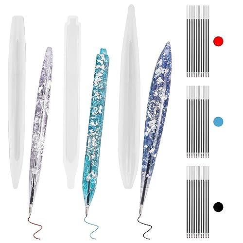 elthmpr Silikonform Kugelschreiber Epoxidharz, 3 Stück Silikonform Epoxidharz, Silikonform Kugelschreiber Epoxidharz Set mit 30 Stück Nachfüllpackungen für DIY Basteln Epoxidharz Silikonform von elthmpr
