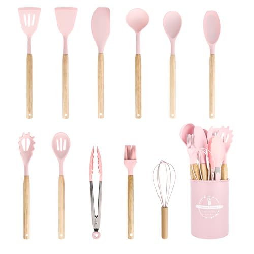 Küchenutensilien Silikon Küchenhelfer Set - Küchen Utensilien Set 12 Stück Hitzebeständiger Kochbesteck Set mit Utensilienhalter Kochgeschirr Set Antihaft Kochset Küchenutensilien Spülmaschinenfest von elthmpr