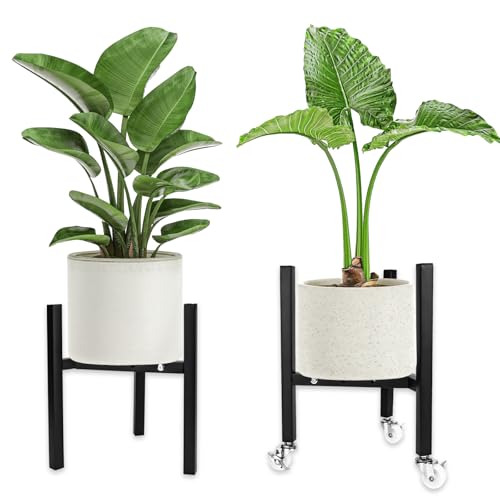 elthmpr Blumenständer Schwarz Pflanzenständer Metall Verstellbarer - Blumenhocker mit Rollen Blumentopf Ständer Modern Dekoständer für Innen und Draußen Pflanzenhocker für 23-32 cm Töpfe von elthmpr