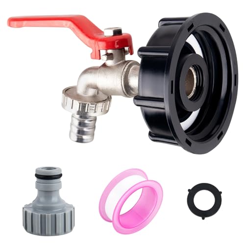 elthmpr IBC Auslaufhahn IBC Adapter - IBC Tankadapter IBC Tank Zubehör 1000L Wassertank Wasserhahn aus Legierung Kugelhahn Mit 1/2 Zoll Anschluss für S60x6 Tankhahn, Regenwassertank IBC Tankarmatur von elthmpr