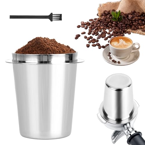 elthmpr Kaffee Siebträger Dosierbecher 58mm Dosing Cup - Kaffee Dosierbecher Edelstahl Espresso Dosierbecher mit Reinigungsbürst für Espressomaschine Kaffee Siebträger Zubehör Silber von elthmpr