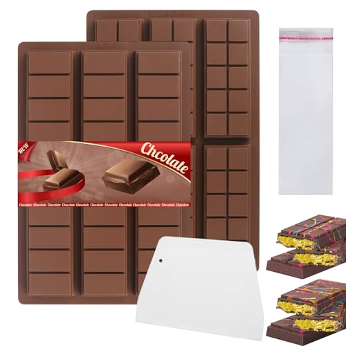 elthmpr Silikon Schokoladenform für 6 Blöcke - 2 Stück Schokoladenform aus Silikon BPA-frei Antihaftbeschichtung Schokolade Form mit Bonbonpapier Tief für Schokolade von elthmpr
