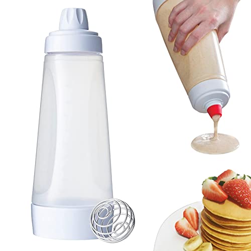 Teigportionierer Pfannkuchen Teigspender Dosierflasche Mit Mischkugel Bäcker Werkzeug Einhandbedienung Quetschflasche, für Pfannkuchen Waffeln Crêpes Saucengläschen von elthmpr