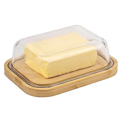 eluno Butterdose mit Glasdeckel, Bambusbrett für 250g Butter, Butterglocke, Butterbehälter eluno Butterdose mit Glasdeckel, Bambusbrett für 250g Butter, Butterglocke, Butterbehälter von eluno