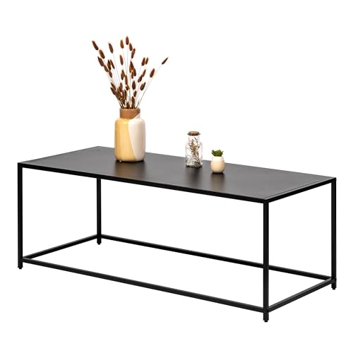 eluno Couchtisch, Wohnzimmertisch, Beistelltisch im modernen Industrie-Design - für viele Wohnbereiche geeignet, Pflegeleichte und Kratzfeste Oberfläche, aus schwarzem Metall 110 x 41 x 35 cm von eluno