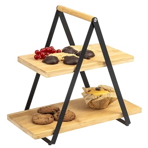 eluno Etagere mit 2 Etagen aus Bambus und Metallgestell - Perfekt zum Servieren von Obst, Kuchen, Muffins, Donuts und Fingerfood - Serviertablett, Tablettständer und Käseplatte in einem (schwarz) von eluno