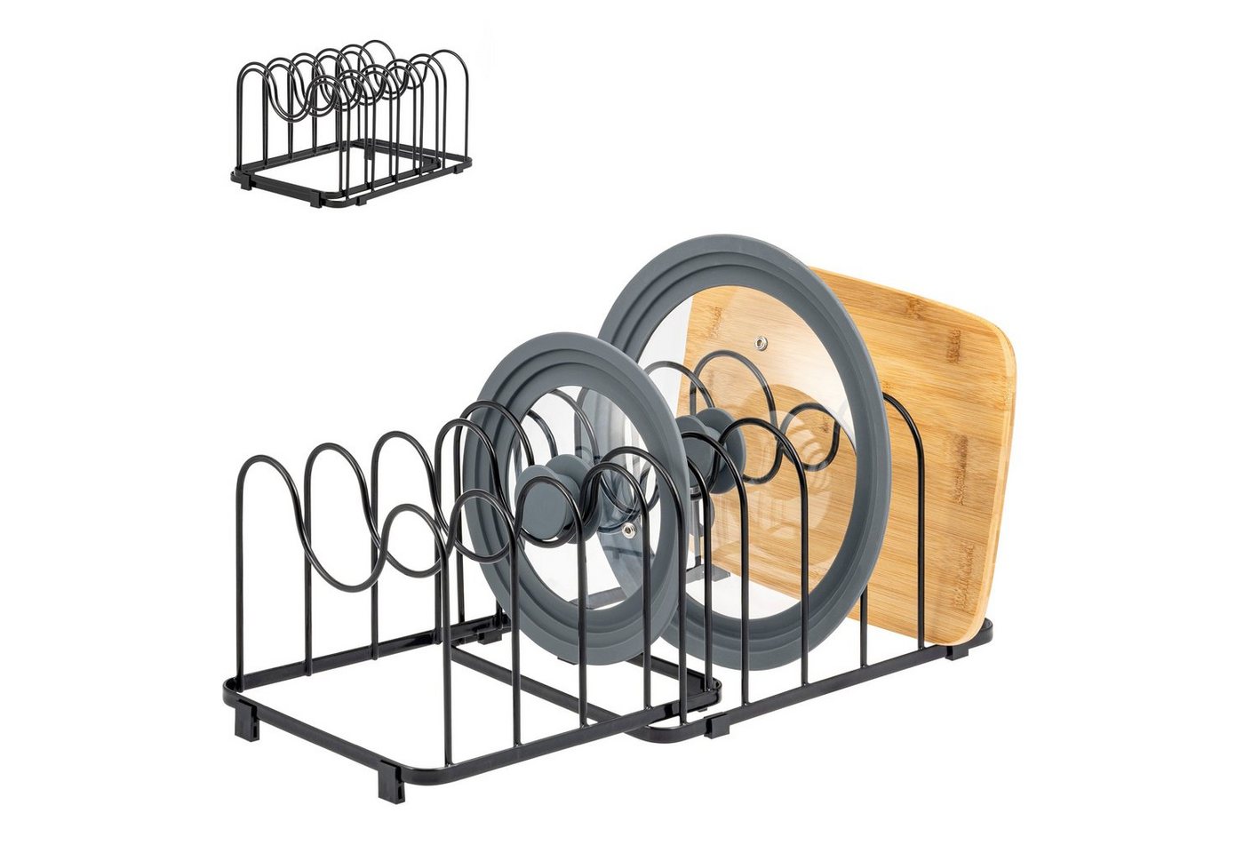 eluno Geschirrständer Topfdeckelhalter 2tlg-Set, Pfannenhalter, 9 Fächer, einstellbar von eluno