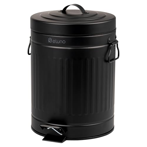 eluno Kosmetikeimer VINTAGE, Treteimer, 5 Liter Fassungsvermögen, mit herausnehmbaren Kunststoffinneneimer, aus Metall (Schwarz) von eluno
