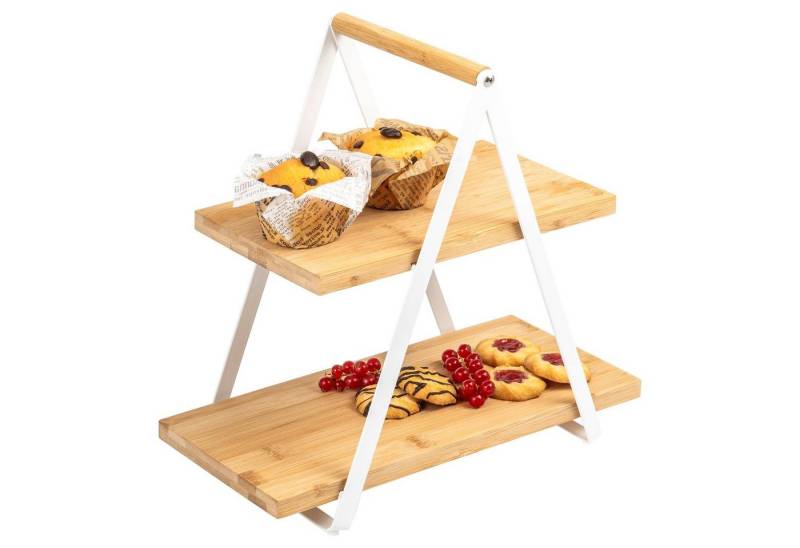 eluno Mehrzweckregal Etagere aus Bambus mit Metallgestell, Servierregal 2 Etagen, kein Set von eluno