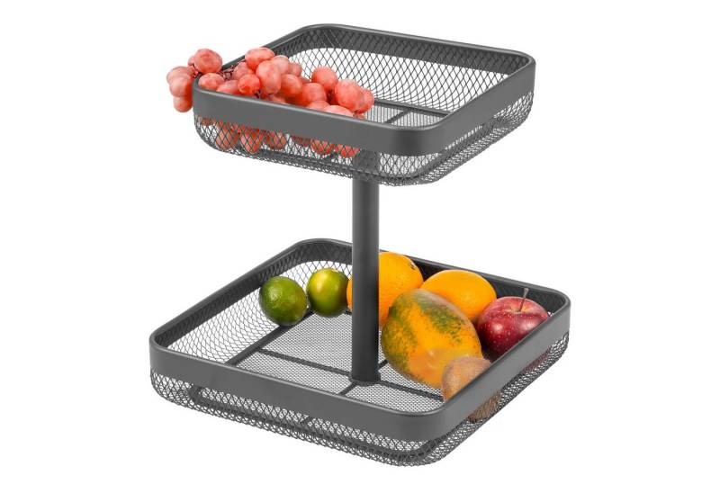 eluno Obstschale 2-stöckig / Brotkorb, Obstkorb aus grauem Metall von eluno
