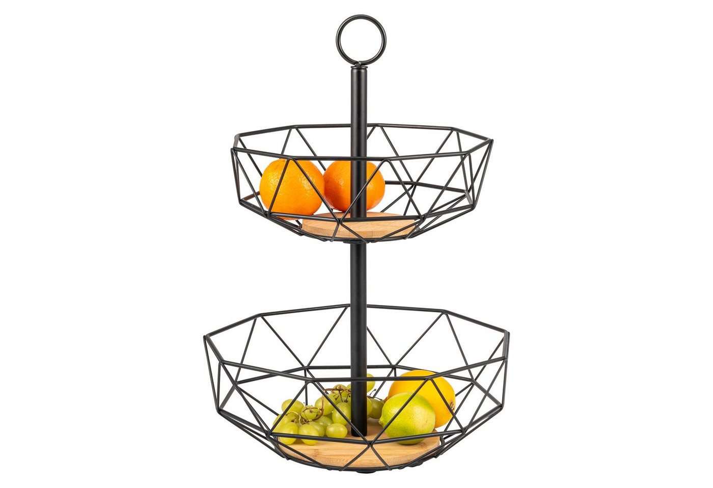 eluno Obstschale 2-stöckige Etagere, Obstkorb aus schwarzem Metall & Bambus von eluno