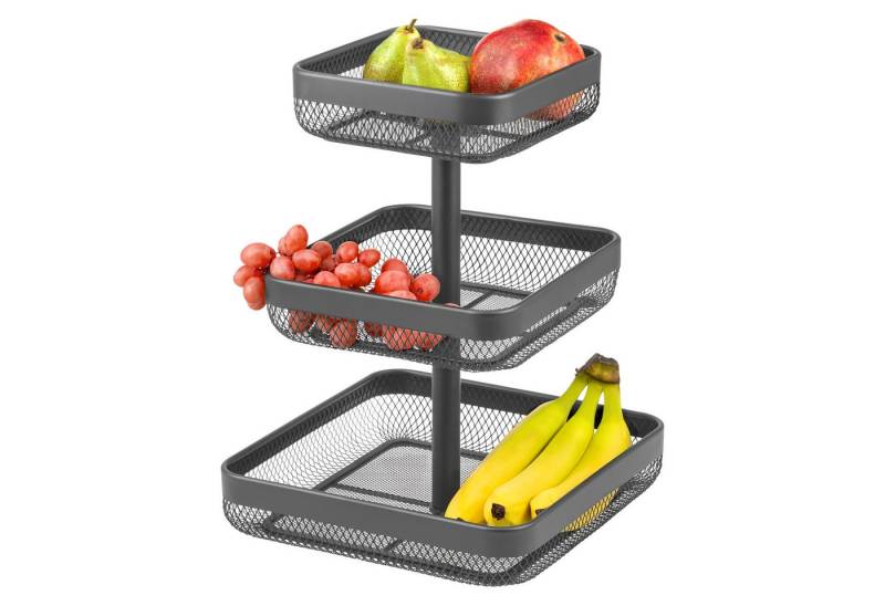 eluno Obstschale 3-stöckig / Brotkorb, Obstkorb aus grauem Metall von eluno