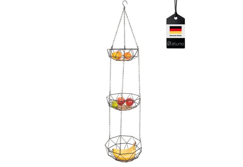 eluno Obstschale Küchenampel mit 3 Etagen aus schwarzem Metall & Bambus von eluno