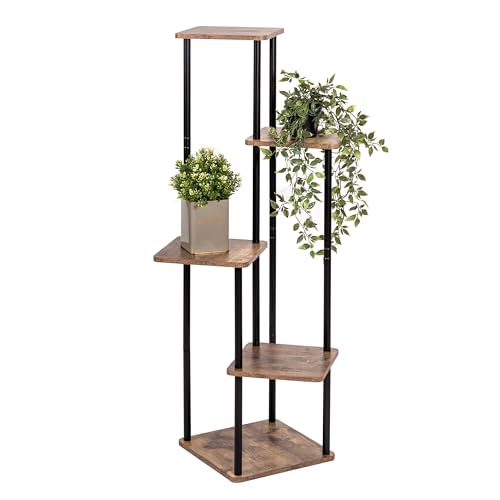 eluno Pflanzenständer, Blumenregal, dekorativer Blumenständer mit 5 Ablagen, multifunktionale Blumentreppe, Moderne Materialkombination von FSC-zertifiziertem MDF-Holz und schwarzem Metall eluno Pflanzenständer, Blumenregal, dekorativer Blumenständer mit 5 Ablagen, multifunktionale Blumentreppe, Moderne Materialkombination von FSC-zertifiziertem MDF-Holz und schwarzem Metall von eluno