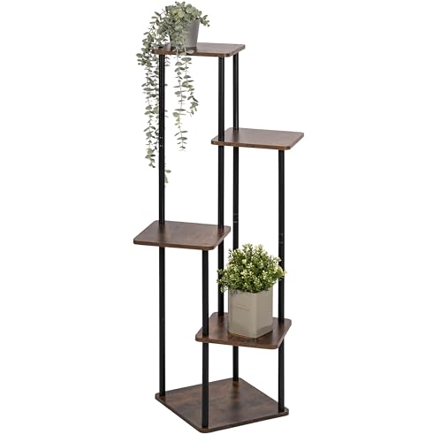 eluno Pflanzenständer, Blumenregal, dekorativer Blumenständer mit 5 Ablagen, multifunktionale Blumentreppe, Moderne Materialkombination von FSC-zertifiziertem MDF-Holz und schwarzem Metall eluno Pflanzenständer, Blumenregal, dekorativer Blumenständer mit 5 Ablagen, multifunktionale Blumentreppe, Moderne Materialkombination von FSC-zertifiziertem MDF-Holz und schwarzem Metall von eluno