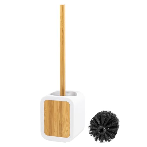 eluno WC-Garnitur mit gummierter Softtouch-Oberfläche aus Kunststoff und Bambus, inklusive 1 Ersatzbürstenkopf (weiß) von eluno
