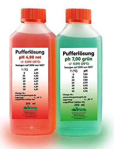 Pufferlösung/Eichlösung SET a` 250 ml pH4+pH7, Kalibrierlösung. von elvo