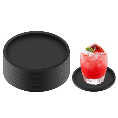 elzle Untersetzer Set mit 8 runden Silikon-Getränkeuntersetzern, rutschfeste Tassenmatten für Kaffee, Bier, Weingläser, Flaschen Perfekt für Zuhause und Bar (Schwarz) von elzle