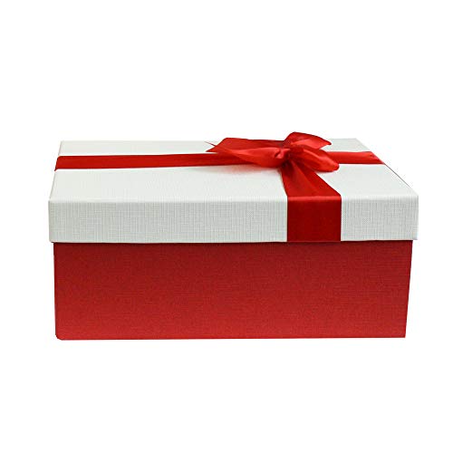 Emartbuy Geschenkbox, 28 x 18 x 13 cm, Rot mit Creme Deckel und Satin Zierschleifenband von emartbuy