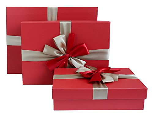 Emartbuy Set Von 3 Starre Geschenkbox, Himbeer-Rote Box mit Deckel, Innenseite Bedruckt und Band von emartbuy
