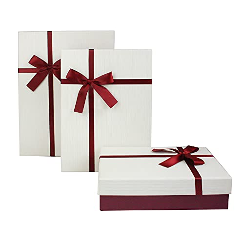 Emartbuy Set von 3 Geschenkbox, Burgunderkiste mit Creme Deckel und Satin Zierband von emartbuy