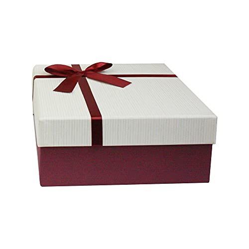 Emartbuy Starre Geschenkbox, 23,5 Ã— 23,5 Ã— 10 cm, Strukturierte Burgunderkiste mit Creme Deckel von emartbuy
