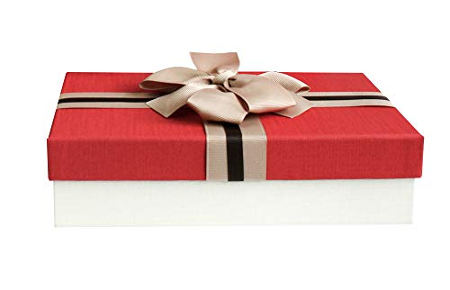 Emartbuy Starre Geschenkbox, 24.5 x 17 x 6.5 cm, Cremebox Mit Rotem Deckel und Gestreiftes Band von emartbuy