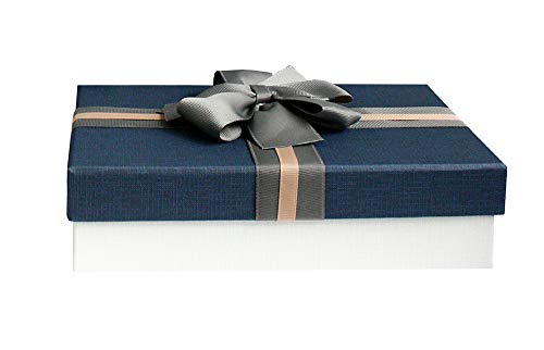 Emartbuy Starrer Geschenkbox, 24.5 cm * 17 cm * 6.5 cm, Cremebox mit Blauem Deckel und Band von emartbuy