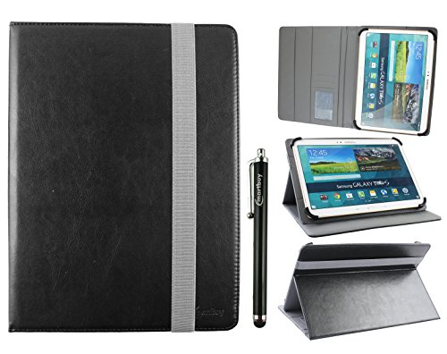 emartbuy Universal 9-10 Zoll Schwarz Multi Angle Folio Brieftasche Case Cover Mit Card Slots Grau Elastische Strap Und Stylus Stift Geeignet Für Ausgewählte Geräte Aufgeführt Unten von emartbuy