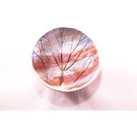 Sommer Sonnenuntergang Schale, Keramikschale, Handgefertigte Wilde Ton Keramik, Blaue Handgemacht Und Gepresste Blatt, Home Decor von embeCeramics