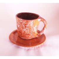 Tasse Kaffee Mit Untertasse, Handgemachte Becher, Keramik Tasse, Becher Für Tee, Handgefertigte Platte, Teller, Keramik-Becher, Keramik-Tasse von embeCeramics