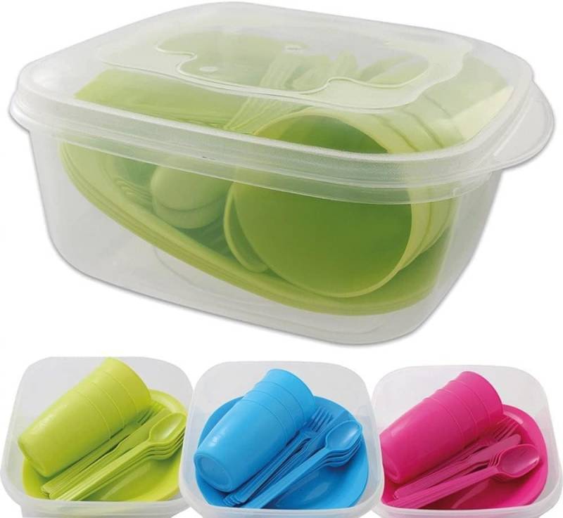emeco Geschirr-Set Picknick 6 Personen Geschirrset Camping Geschirr Picknickset Korb 31 T von emeco