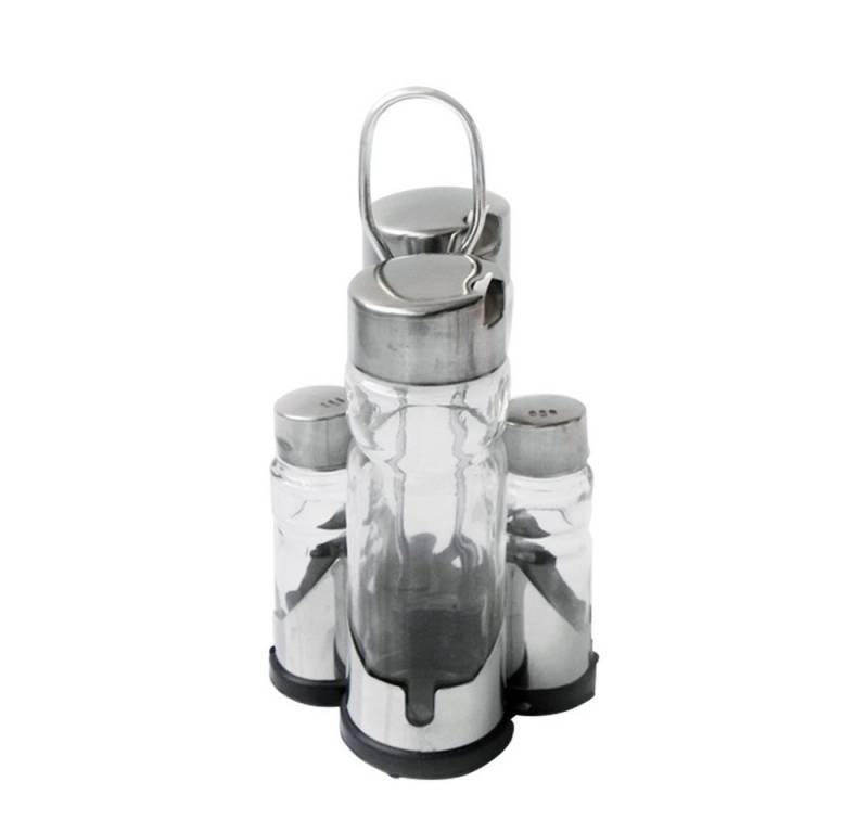 emeco Gewürzständer Menage Set 4tlg Essig Öl Salz Pfeffer Gewürzset Spender Edelstahl Glas von emeco
