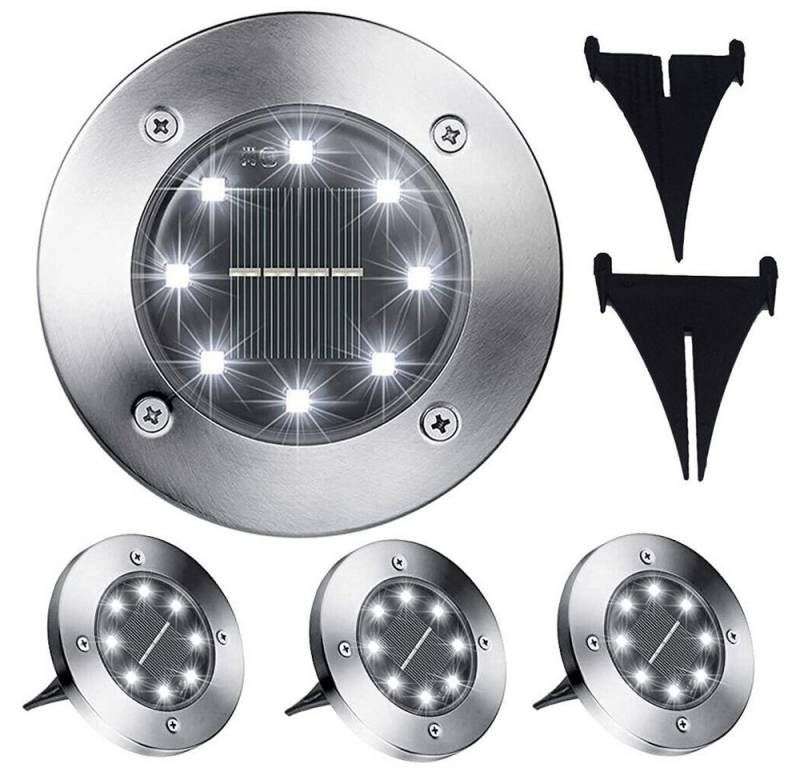 emeco LED Solarleuchte 4er LED Solarleuchte Solarlampe Bodenstrahler 8Leds Außen Gartenstrahl von emeco