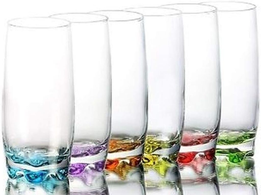 emeco Longdrinkglas 6 Longdrinkgläser 350ml farbige Boden Saftglas Glas Wassergläser 025AD, Glas von emeco