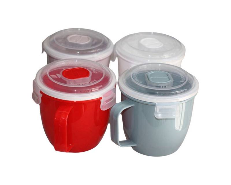 emeco Suppenschüssel 4er Mikrowelle Suppenschüssel mit Deckel & Griff 620ml, Essen Brei Nu, Kunststoff, (4-tlg) von emeco