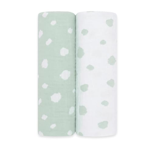 emma & noah Baby Spucktücher, 70x70 cm, Kuschelig Weich, 2er Sets, 100% Bio-Baumwolle, Langlebig & Extra Saugfähig, Unisex Design für Jungen und Mädchen (Punkte Mint) von emma & noah