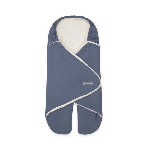 emma & noah Einschlagdecke mit Füßen, 0-8 Monate, Babydecke für Babyschale, Maxi Cosi®, Kindersitz für Herbst und Winter, Gefüttert, Maximale Bewegungsfreiheit (Essential Blau) von emma & noah