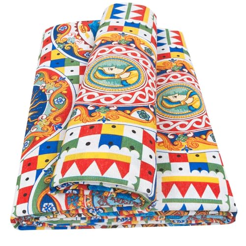 emmevi Sofaüberwurf Granfoulard Baumwolle Majolika Vintage Mehrzweck-Überwurf 170 x 280 cm von emmevi